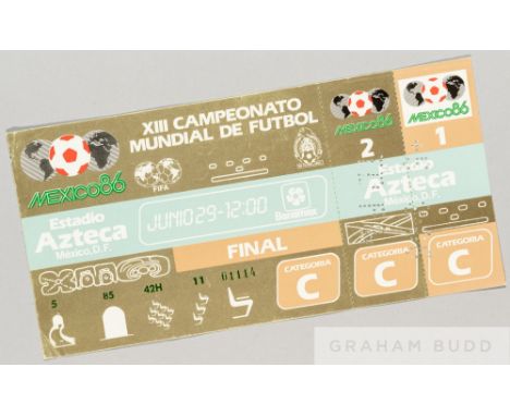 Unused ticket for the World Cup Final between Argentina and West Germany played in Mexico City 29th June 1986,
generally good