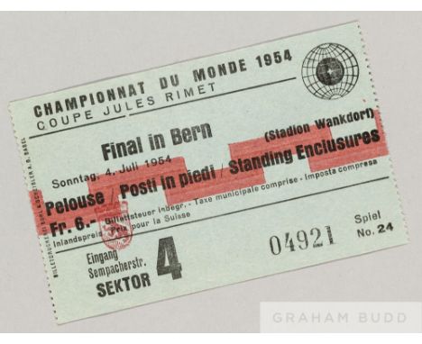 Ticket for the 1954 World Cup Final West Germany v Hungary played in Bern, Switzerland, 4th July 1954,

Good condition