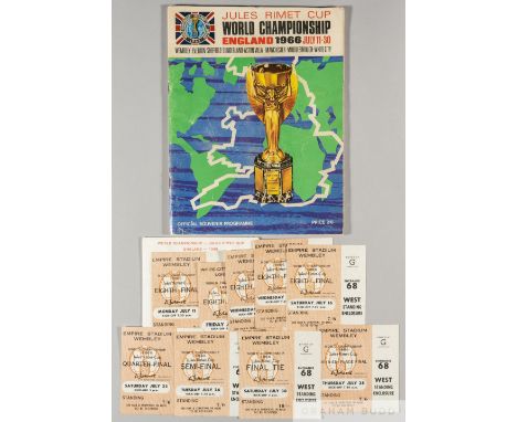 World Cup England 1966 set of tickets for matches played at Wembley,
lacking only Mexico v Uruguay 19th July, tickets include