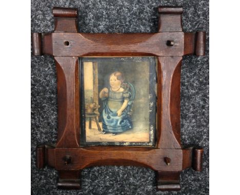 S. Silk (Anglo-American Naive School, early 19th century)Portrait of a Young Girl, she sits on a Windsor-type chair wearing a