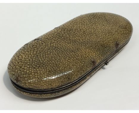 A George III shagreen spectacle case, rounded rectangular white metal frame, the interior lined in kid, push-button fastening