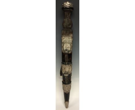 A Scottish Highland Light Infantry dirk, 30.5cm fullered blade with scalloped back edge, basket-weave grip, silver coloured m