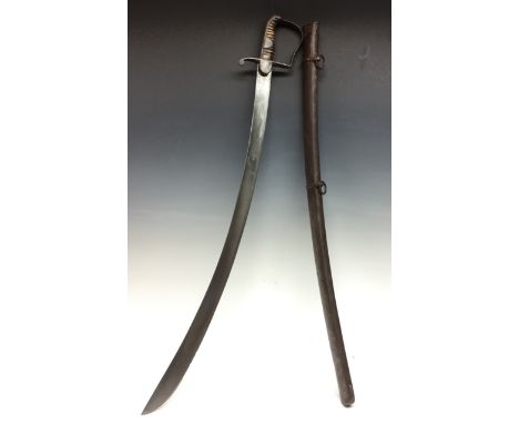 A late 19th century Imperial German/Austrian Cavalry Officers' sabre,  stirrup hilt, broad curved fullered blade, steel scabb
