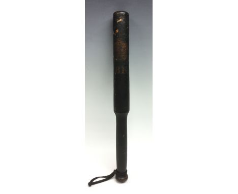 A 19th century turned and ebonised tipstaff or truncheon, painted with the monogram BE surmounted by the royal crown, 43.5cm 