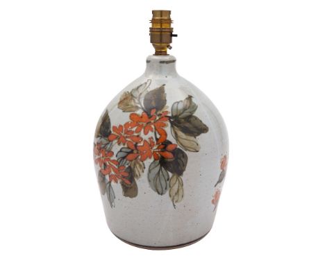 Colin Kellam [1942 - 2020] a stoneware lamp base, of oviform decorated with flowers with coloured wash and wax resist, impres
