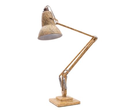 A scumble painted metal 'anglepoise' table lamp, probably by Herbert Terry & Sons Ltd of Redditch, mid 20th century; with squ