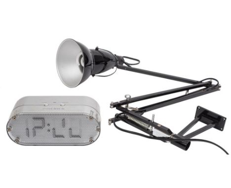 A Pinclock Model No. CK30 in silver, together with a black angle poise lamp (2)  