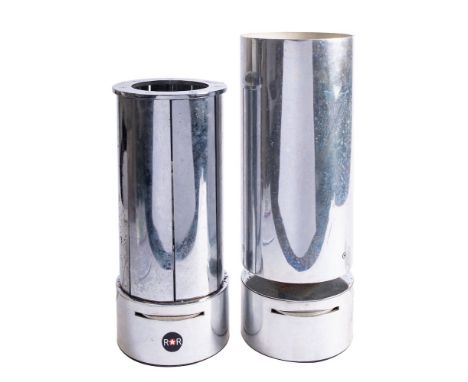 Two chromium plated metal table lamps, for RoR Ltd., circa early 1970s; both of cylindrical form, the smaller example formed 