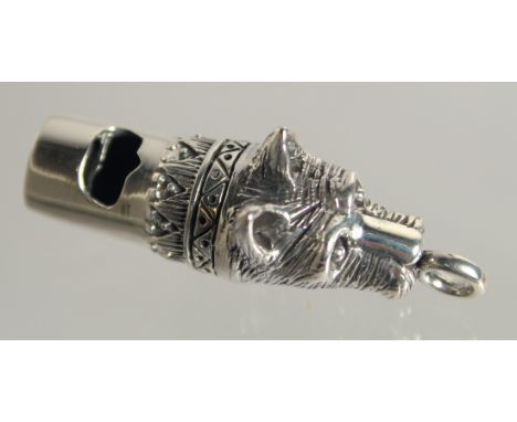A SILVER NOVELTY SCOTTIE DOG WHISTLE, 1.75" LONG.