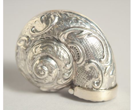 A SILVER CONCH SHELL SNUFF BOX, 1.75".