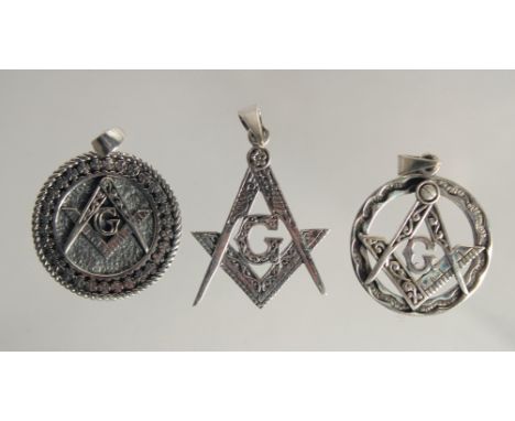 THREE SILVER MASONIC PENDANTS.