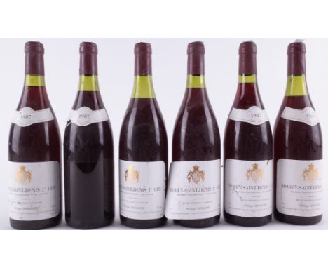 SIX BOTTLES MOREY ST-DENIS, 1ER CRU, DOMAINE PHIILIPPE BATACCHI 19872 bottles are missing vintage neck label - believed to be