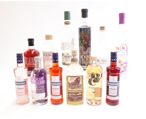 12 BOTTLES FLAVOURED VODKASaaremaa Must Sostar Berry (50cl), Cranberry (50cl) and Rhubarb (50cl); Black Cow English Strawberr