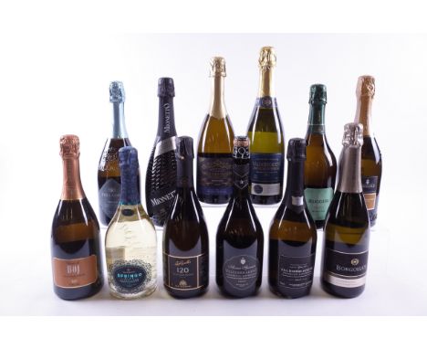 12 BOTTLES ITALIAN SPARKLING WINEValdo Cuvée di Boj Valdobbiadene Brut; Manzane Springo Blue Prosecco 2022; Villa Sandi La Ri