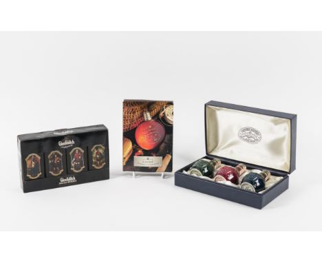 A CASED SET OF THREE CHIVAS BROTHERS ROYAL SALUTE CERAMIC MINIATURES AND A SET OF GLENFIDDICH MINIATURES (3)Including Ruby, S