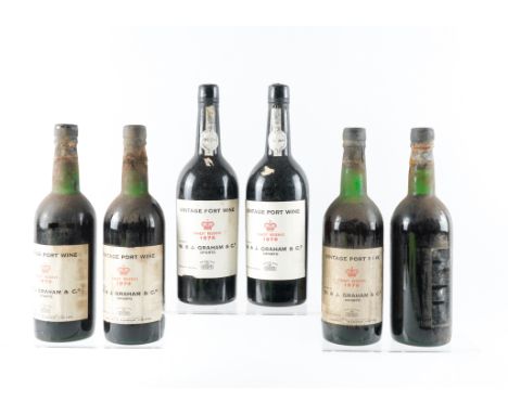 SIX BOTTLES OF GRAHAM’S FINEST VINTAGE PORT 1970 (6)One label perished