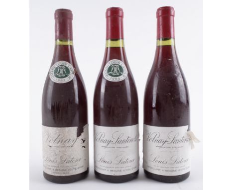 THREE BOTTLES OF RED BURGUNDY1 bottle Volnay, Louis Latour 1982; 1 bottle Volnay, 1er Cru Santenots, Louis Latour 1983, 1 bot