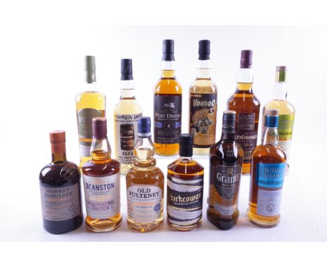 12 BOTTLES SCOTCH WHISKYMonkey Shoulder Smokey Monkey Blended Malt; Deanston Single Malt 10 YO; Old Pulteney Single Malt Whis