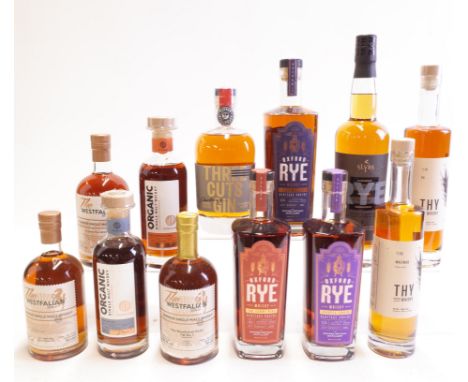 11 BOTTLES WHISKY AND 1 GINThy N°20 Maltmod Organic Single Malt and N°19 Organic Single Cask; Slyrs Rye; Oxford Rye Purple Gr