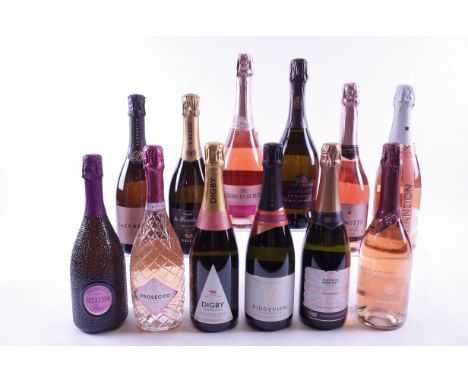 12 BOTTLES ENGLISH, BRAZILIAN AND ITALIAN SPARKLING ROSÉ WINEBellussi Prosecco 2022; Lidl Prosecco 2022; Digby Wines Leander 