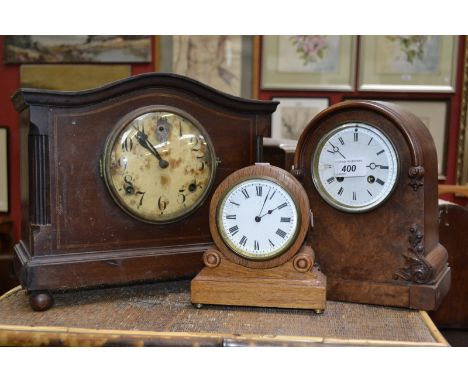 An walnut mantle clock  with pendulum and key; others (3)