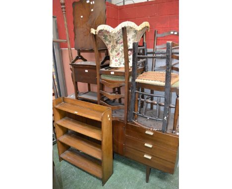 A reproduction mahogany six tier bookcase; a small oak waterfall open bookcase. 91cm high x 76cm wide x 22cm deep; a mahogany