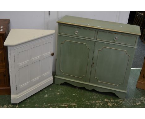 An Ercol type corner cupboard; a painted mahogany hall cupboard (2)