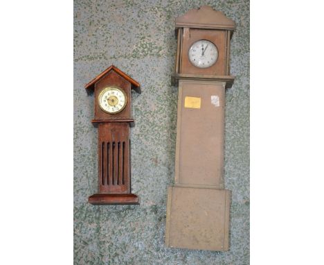 An unusual miniature long case mantle clock, Smiths, London, a German miniature mahogany long case clock, late 19th century (