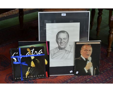 Music Memorabilia - Linda Birkinshaw Frank Sinatra, mono tone print; a book;  a Barry Manilow book etc 