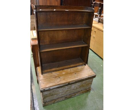 A 20th century pine toolbox; an oak bookcase