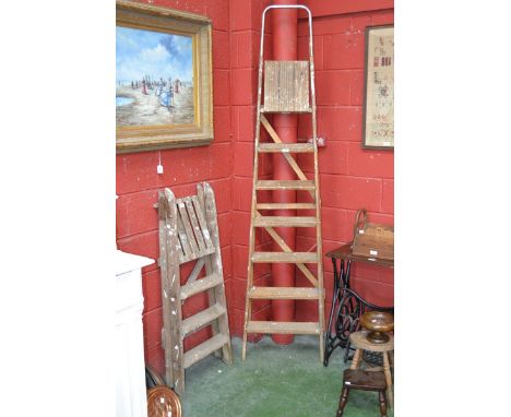 A large set of vintage wooden steps; another (2)
