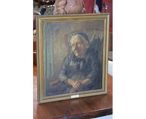 Victor Clarke
Portrait of Old Sally
signed, oil on canvas, 43.5cm x 38cm

Label to verso for Royal Society of Portrait Painte