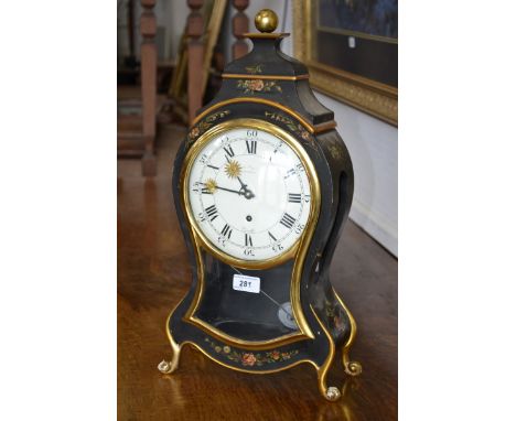 A Swiss mantle clock, M Beyer, Zurich, Zenith, painted wooden case painted with floral sprays, spherical brass finial, enamel