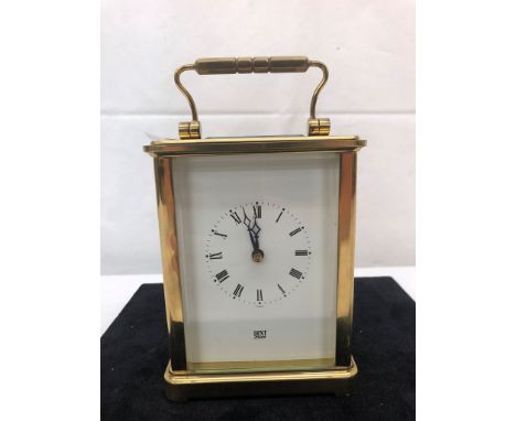 A Dent retailed heavy large twin train carriage clock &amp; box