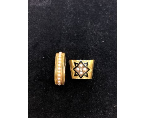 Two Victoria clips: one enamel, pearl &amp; diamond, the other pearl