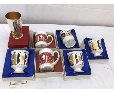 Stuart Devlin (The Bristol 600 Silver Goblet) cased in mint condition; together with four Coalport goblets and two tankards f