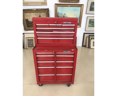A mechanic's tool chest on chest; together with tools