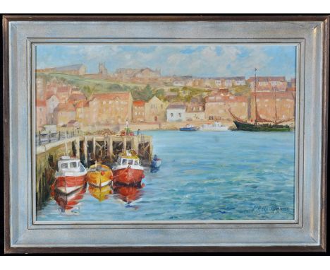 Paul R*** Whitehouse - "Whitby - January midday", signed; signed and inscribed verso, oil on board, 29.5 x 44cms; 11 3/4 x 17