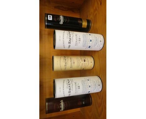 Two bottles of Balvenie Malt Scotch whisky, 2 Glenfiddich and one Doublewood