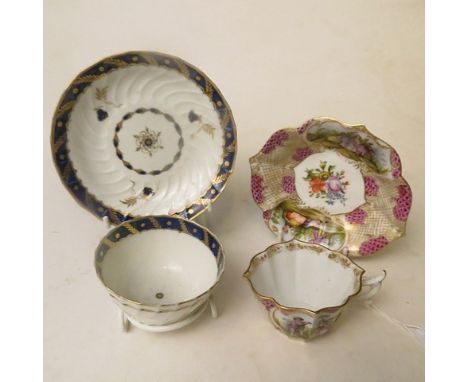 A 19th century Meissen cabinet cup and saucer decorated with panels of figures in garden scenes and floral sprays, along with