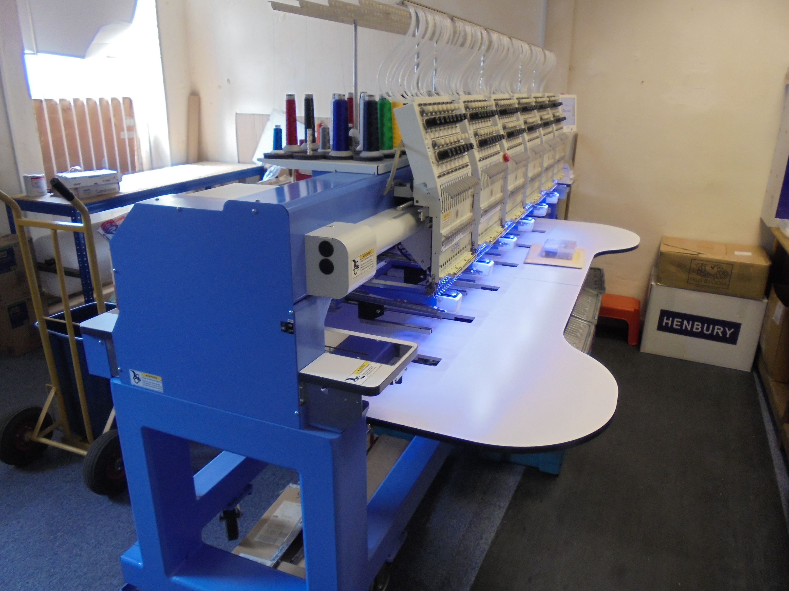 Happy Japan Inc' 6 Head Embroidery Machine, Model HCR2150645, S/N 1006007. 6 Heads with 15 Need