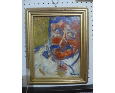20th century Continental School, portrait of a man smoking a pipe, oil on board H.30 W.24cm 