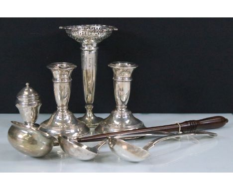 Selection of silver to include fluted posey vase with open work detail, hallmarked Henry Moreton, Birmingham, 1945, two silve