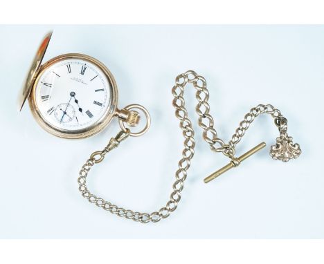 Waltham USA gold plated half hunter pocket watch having a white dial with roman numerals to the chapter ring and subsidiary d
