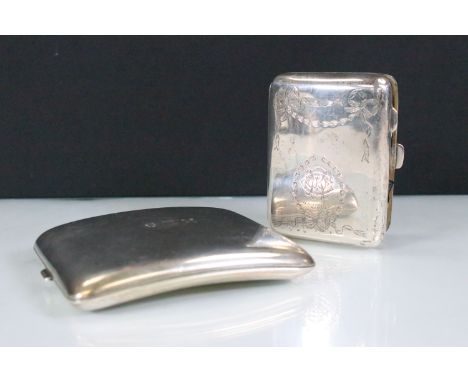 Early 20th century silver cigarette cases, one engraved example hallmarked Robert Pringle &amp; Sons, Birmingham, 1914 and on
