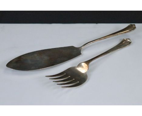 Edwardian silver large fish fork and slice, hallmarked Atkin Brothers, Sheffield, 1906