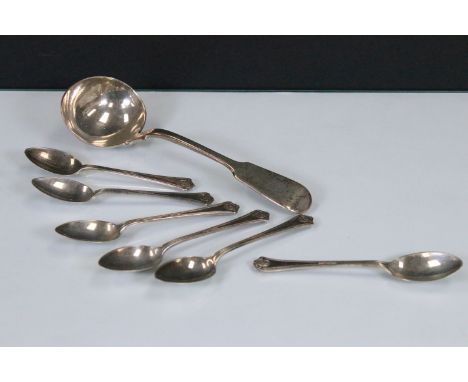 Set of six silver coffee spoons, hallmarked Marson &amp; Jones, Birmingham and Ernest W Haywood, 1932 together with a silver 