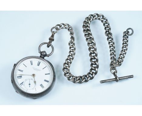 19th Century Victorian silver open face pocket watch with white enamelled dial with roman numerals to the chapter ring with s