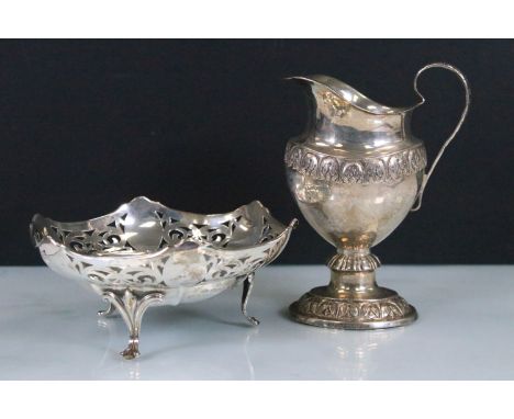 Pierced silver footed bonbon dish, hallmarked William Hutton &amp; Sons Ltd, Sheffield, 1918 together with a silver creamer j