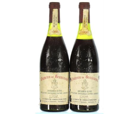 1988 Chateau de Beaucastel Rouge, Chateauneuf-du-Pape 2x75cl  1 TS, 1 MS, labels soiled and torn.   Part of the personal coll
